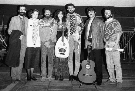 Black and white photo of 1980s Palestinian band the Dawn