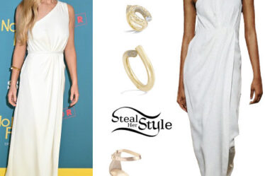 Jennifer Lawrence: White Dress, Gold Sandals