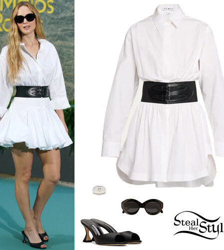 Jennifer Lawrence: White Shirt Dress, Black Shoes