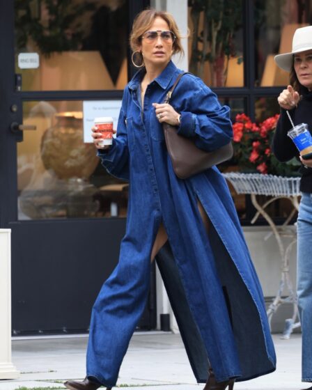 Jennifer Lopez in a denim Valentino dress during a casual furniture shopping spree