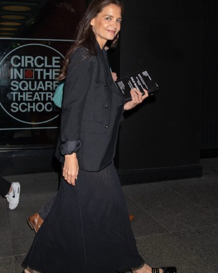 Katie Holmes is seen leaving the Theater World Awards on June 5 2023 in New York New York.