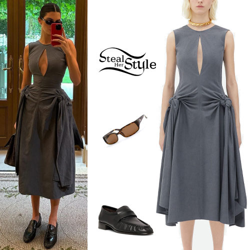 Kendall Jenner: Grey Dress and Loafers