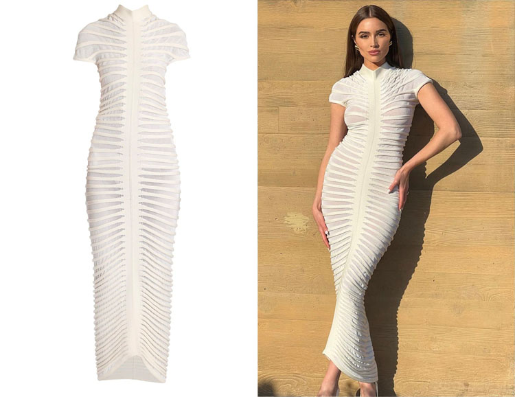 Olivia Culpo's Alaïa Sheer Stripe Midi-Dress