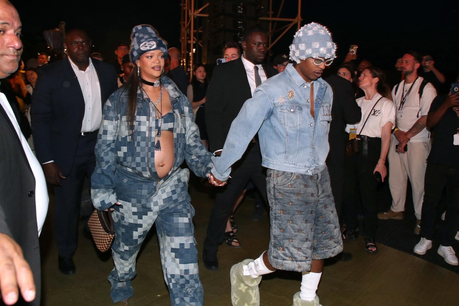 Rihanna's Denim Jumpsuit Gave Her Baby Bump a Front Row Seat at Louis ...