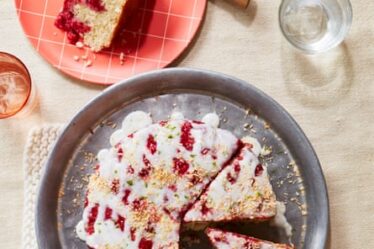 Rosie Sykes’ raspberry, lime and coconut poke cake.