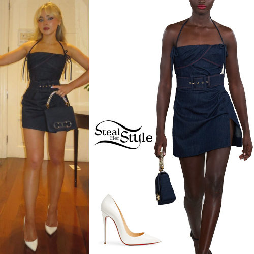 Sabrina Carpenter: Denim Mini Dress, White Pumps