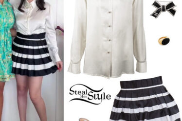 Selena Gomez: White Blouse, Striped Skirt
