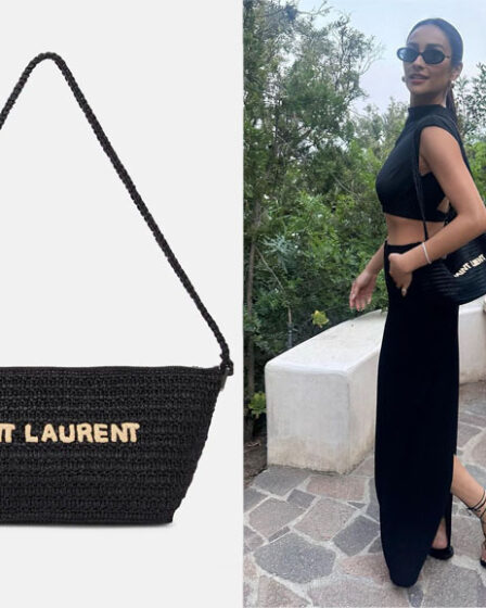 Shay Mitchell's Saint Laurent Le Rafia Logo Shoulder Bag