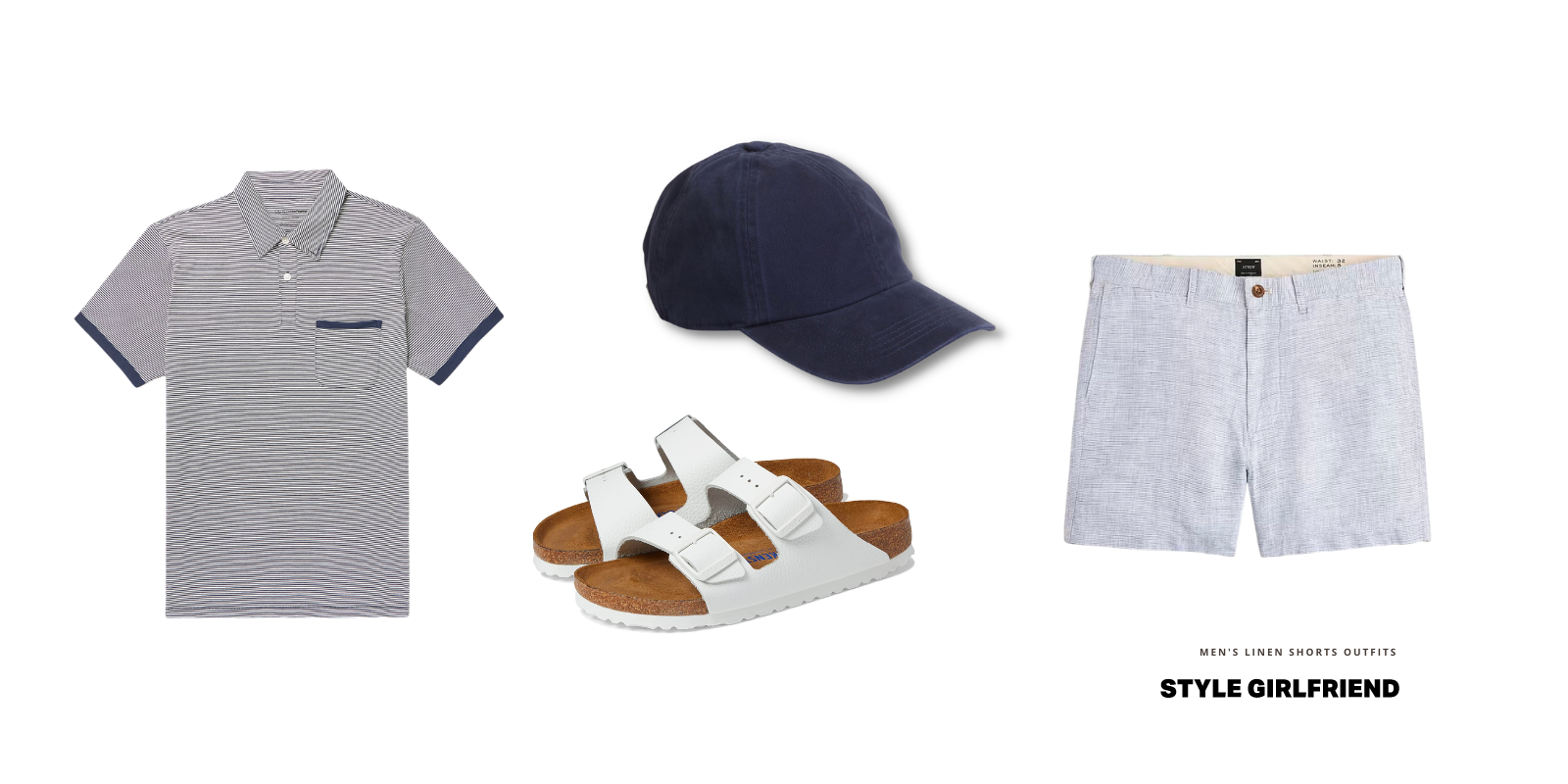 men's linen shorts outfit with birkenstock sandals