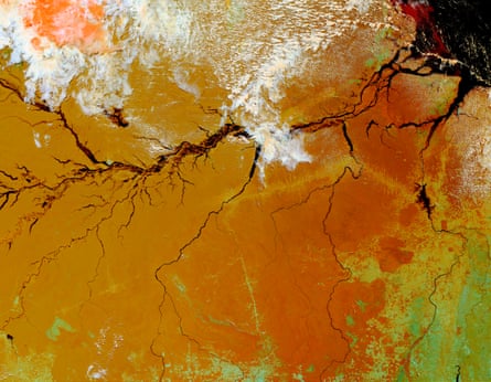 The Amazon Rainforest in northern Brazil.The Amazon Rainforest appears to have been colored solid with a green crayon in the western portion of this true-color image of northern Brazil captured by the Moderate Resolution Imaging Spectroradiometer (MODIS) on July 1, 2002.
