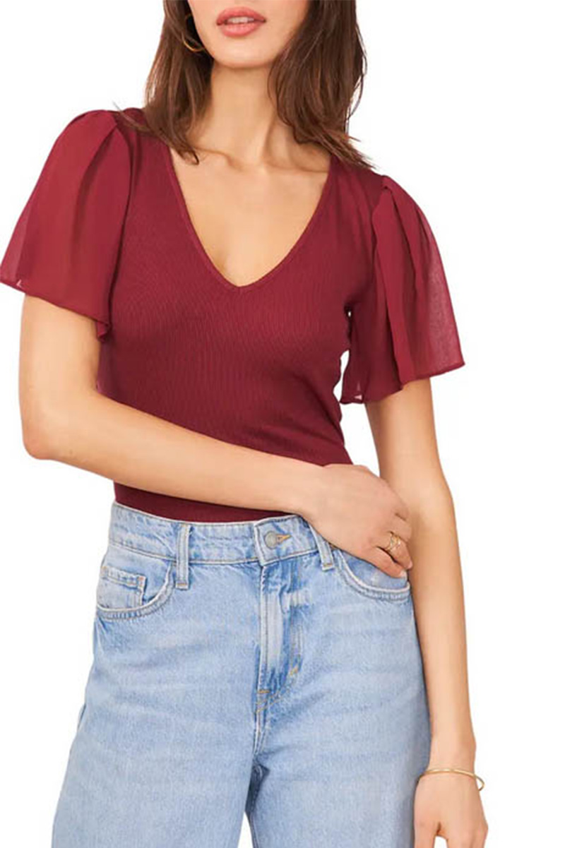 Red flutter top on sale during Nordstrom Anniversary Sale 2023.