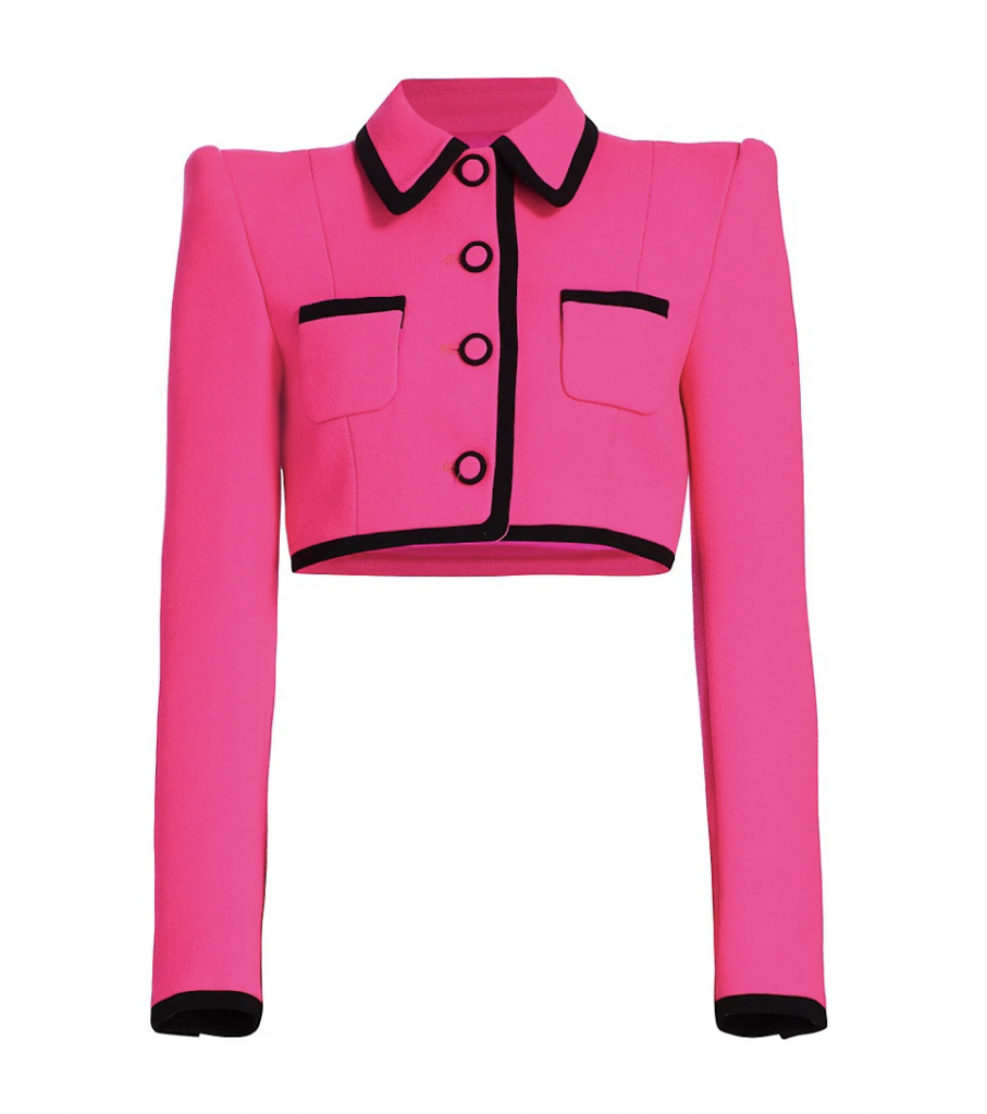 barbiecore fashion Sergio Hudson cropped wool jacket in pink