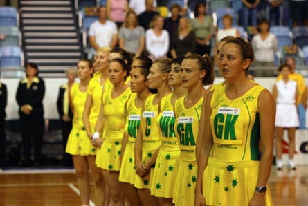 The Australian netball team during a series in 2005.