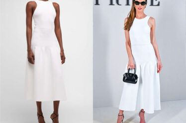 Alessandra Ambrosio's Giorgio Armani Open-Back Sleeveless Fit-&-Flare Dress