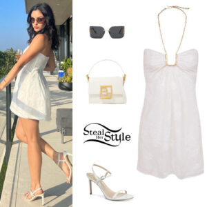 Camila Mendes: White Mini Dress and Sandals - Fashnfly