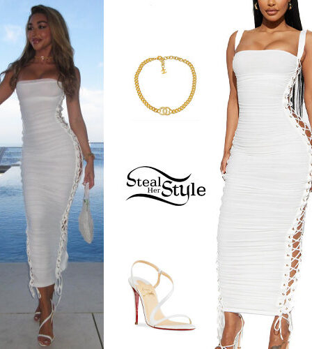 Chantel Jeffries: White Lace-Up Dress and Sandals