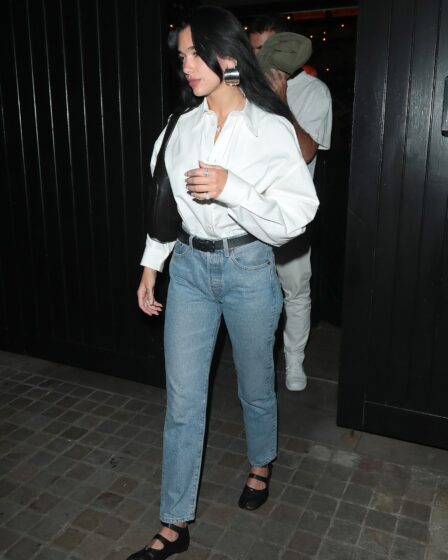 Dua Lipa and Romain Gavras seen on a night out leaving Chiltern Firehouse on July 21 2023 in London England