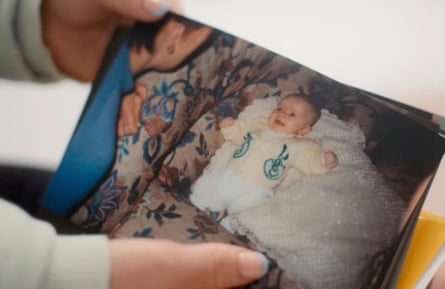 Simmonds with a picture of herself as a baby.