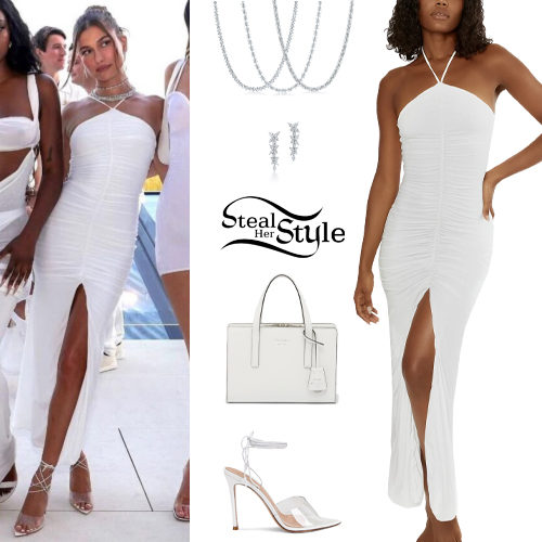 Hailey Baldwin: White Dress, Clear Sandals