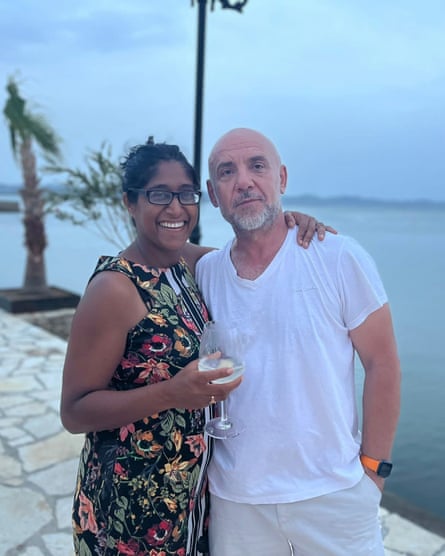 Sheema with Alfred, drinking next to the sea in Albania, 2022