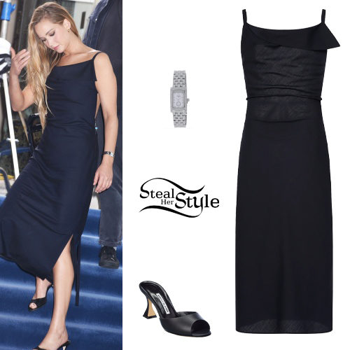 Jennifer Lawrence: Black Dress and Mules