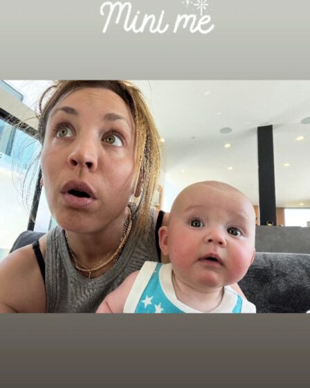 Kaley Cuoco poses for a selfie with her baby Matilda