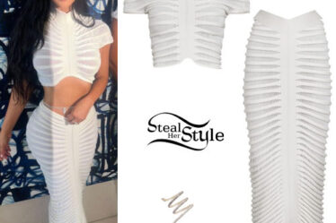 Kim Kardashian: White Sheer Top and Skirt