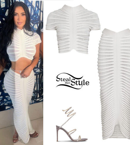Kim Kardashian: White Sheer Top and Skirt