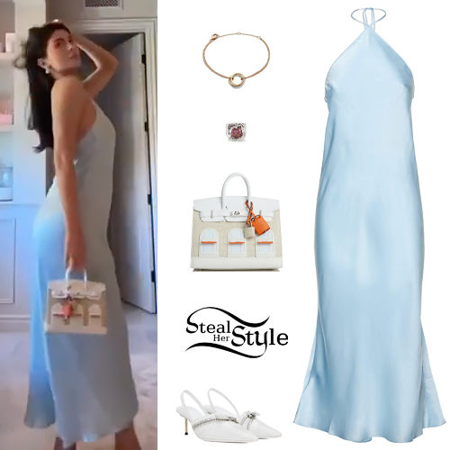 Kylie Jenner: Light Blue Dress, White Pumps