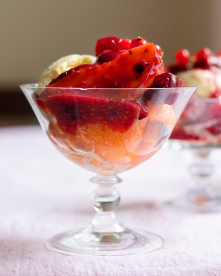 Fruity: peach, raspberry and redcurrant sundae.