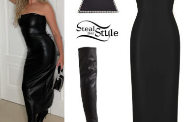 Perrie Edwards: Black Dress, Crystal Boots