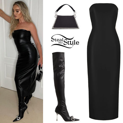 Perrie Edwards: Black Dress, Crystal Boots
