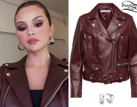 Selena Gomez: Burgundy Leather Jacket