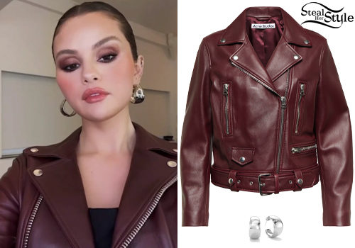 Selena Gomez: Burgundy Leather Jacket
