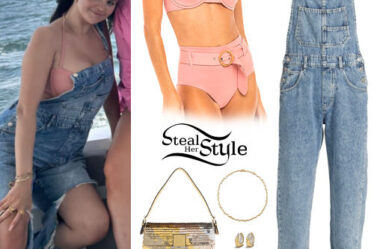 Selena Gomez: Pink Swimsuit, Denim Overalls