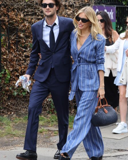 Sienna Miller attends day seven of the Wimbledon Tennis Championships at All England Lawn Tennis and Croquet Club at All...