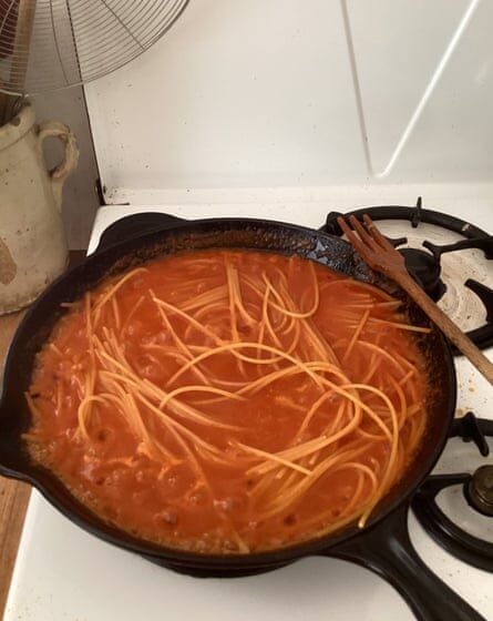 Rachel Roddy’s spaghetti all’ assassina is cooked in the sauce.