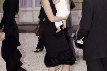Actress Gwyneth Paltrow holds her baby Apple Martin as they attend the ceremony where director Steven Spielberg was...