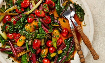 Yotam Ottolenghi’s garlicky chard with five-spice tomatoes.