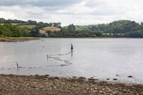 Xavier, 10, playing in the mudflats near Bere Ferrers at low tide.