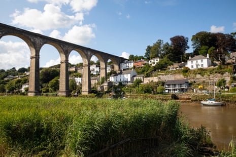 Calstock viaduct which spans the Tamar river, joining Devon and Cornwall.