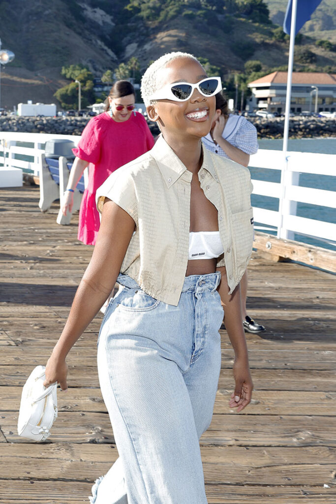 Thuso Mbedu attends Miu Miu Summer Club Malibu at the Malibu Pier 