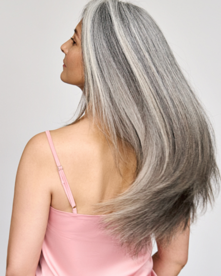 shiny gray hair