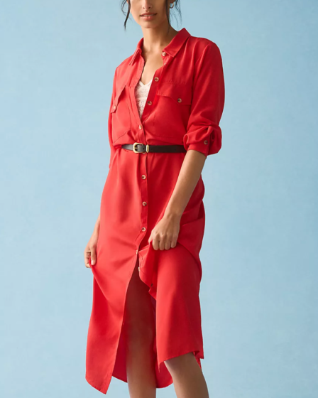 model in red dress