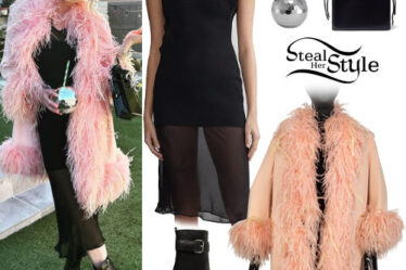Emma Roberts: Pink Feather Coat, Platform Boots