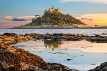 St Michael’s Mount, seen across a rockpool at sunset