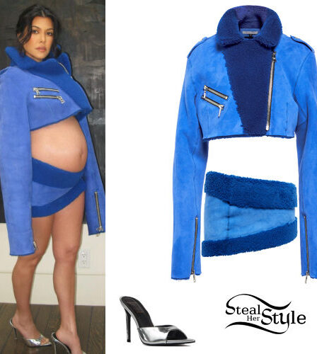 Kourtney Kardashian: Blue Jacket and Skirt