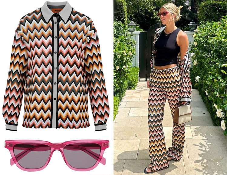 Sofia Richie's Missoni Chevron Button-Down Polo Shirt & Saint Laurent SL 462 Butterfly-Frame Sunglasses