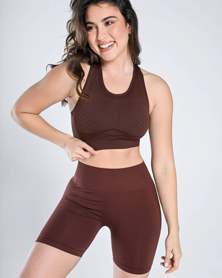 Cosmolle crop tank top and shirts set in brown