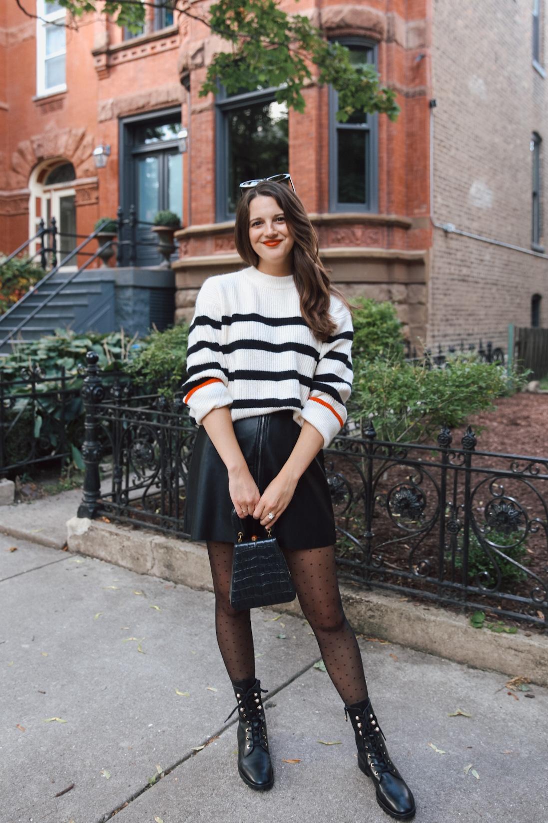 60 degree weather outfits: mini skirt and combat boots 